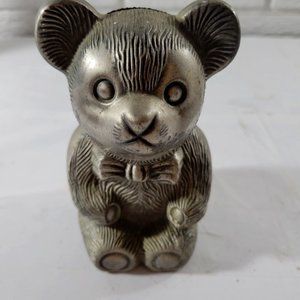 Vintage Silver Plated Teddy Bear coin bank  --  ITEM #398